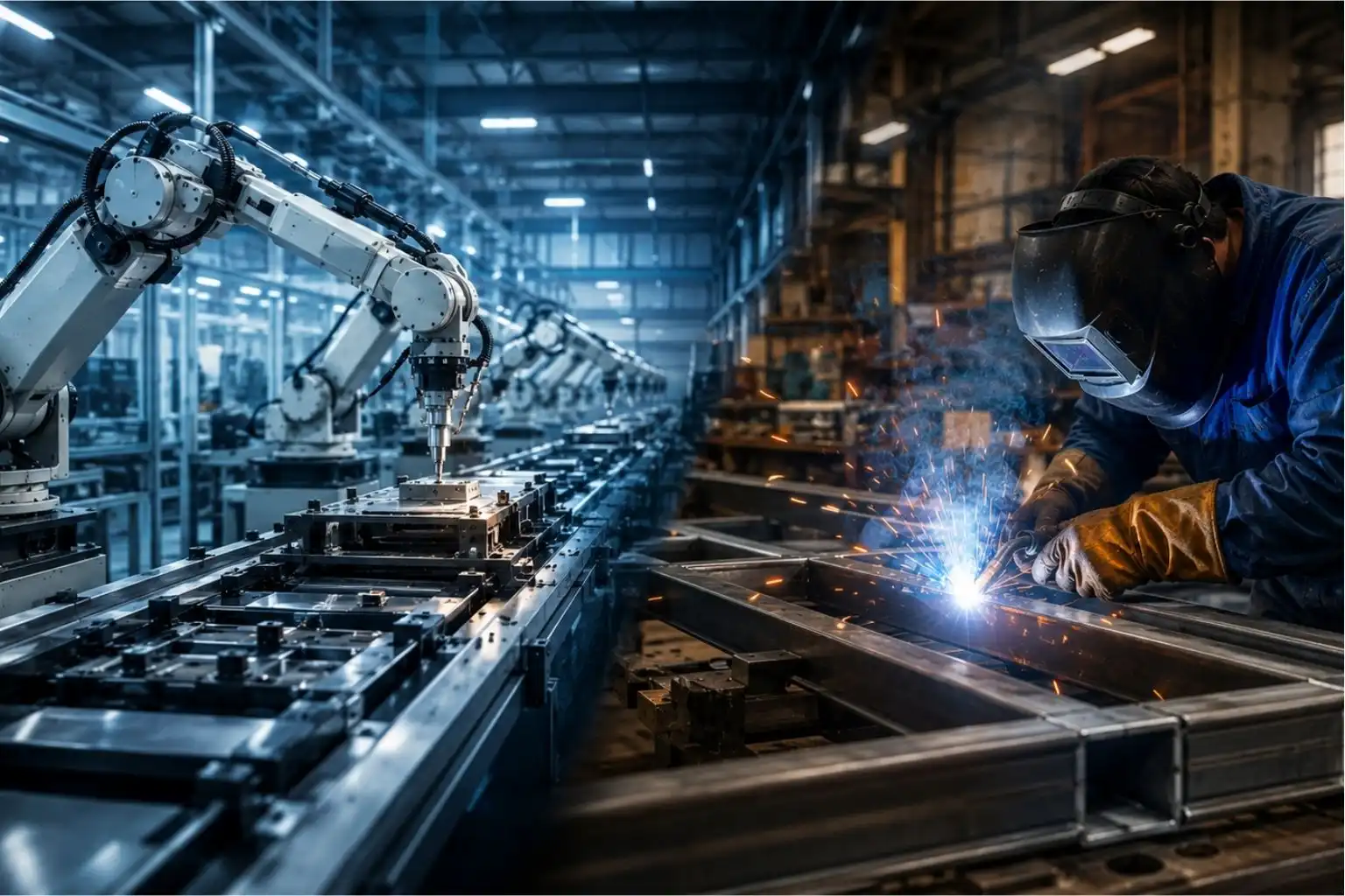 Manufacturing vs fabrication in automated welding and robotic factory production