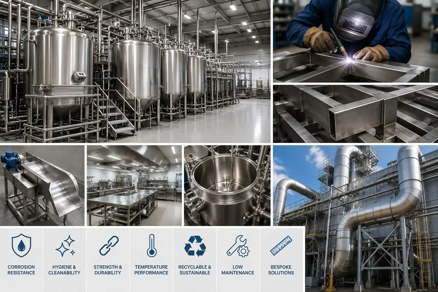 Stainless steel fabrication for industrial equipment, tanks, welding, and custom components
