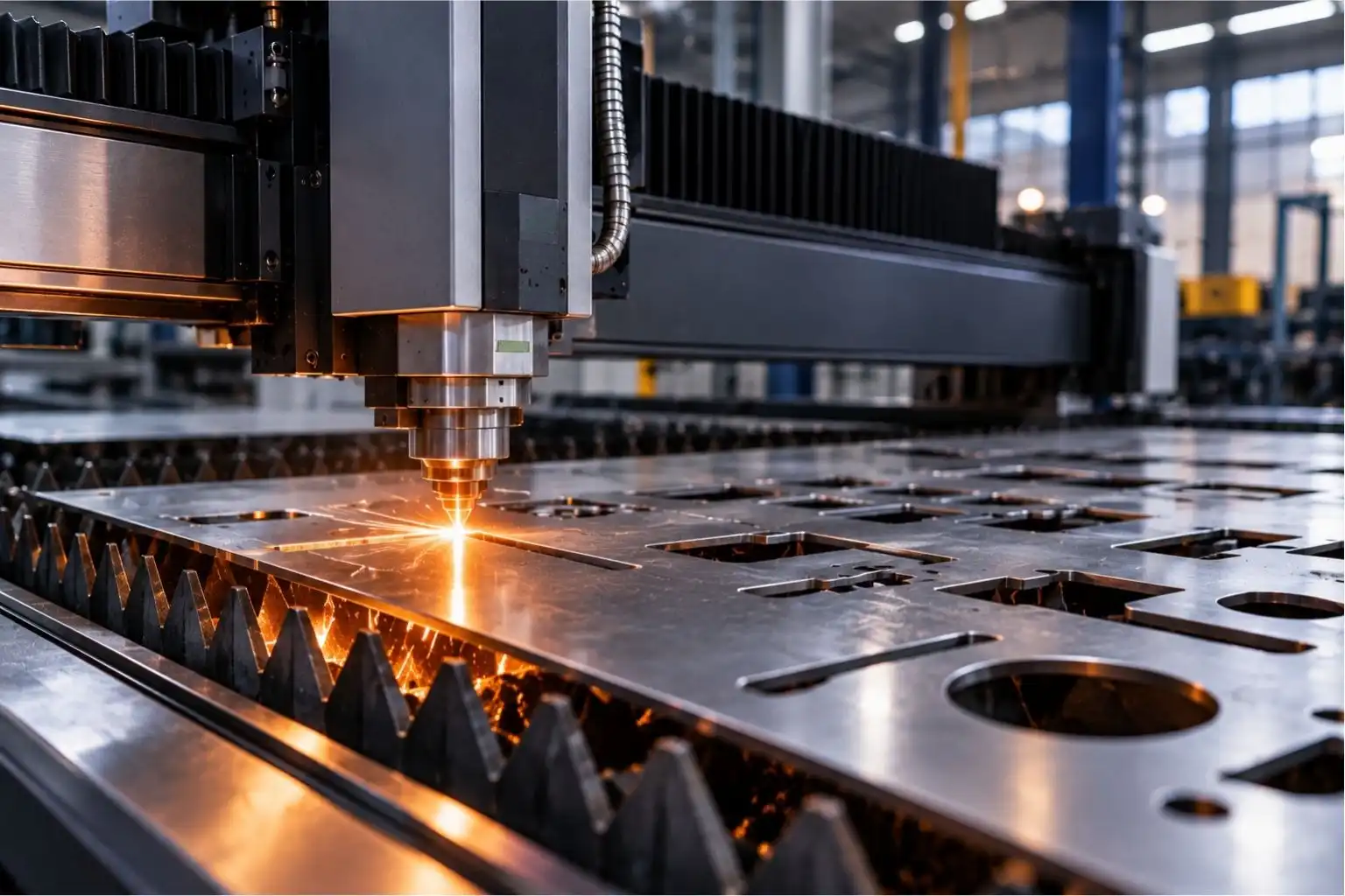 CNC laser profiling machine cutting sheet metal with high precision