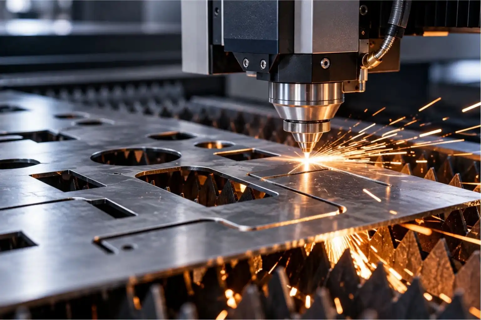 Laser profiling machine cutting precision shapes from sheet metal